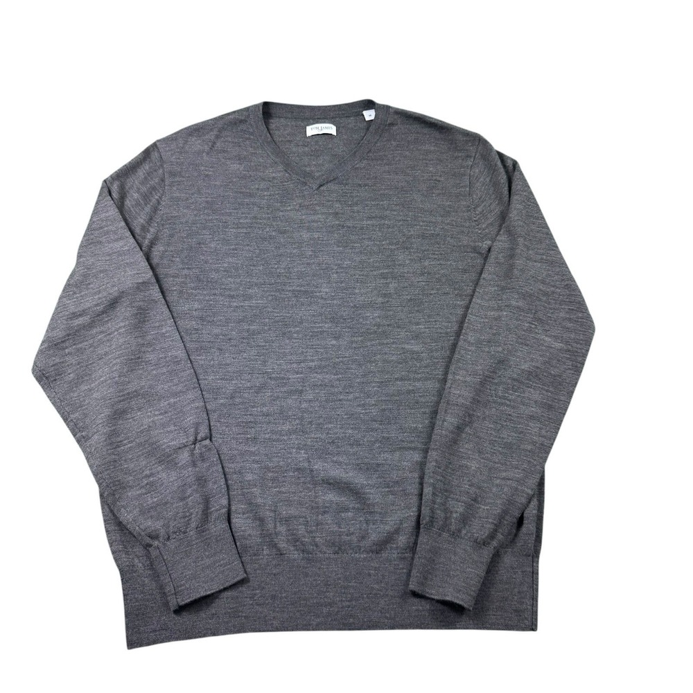 Tom James Mens Gray Pure Merino Wool V Neck Sweater Size Medium Pullover